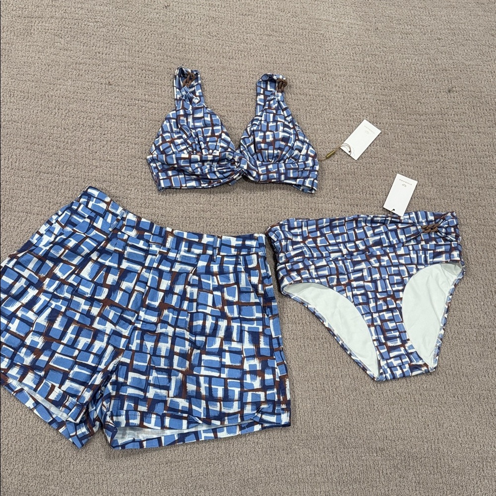 Zingara Blue Geometric Bikini Set with Shorts